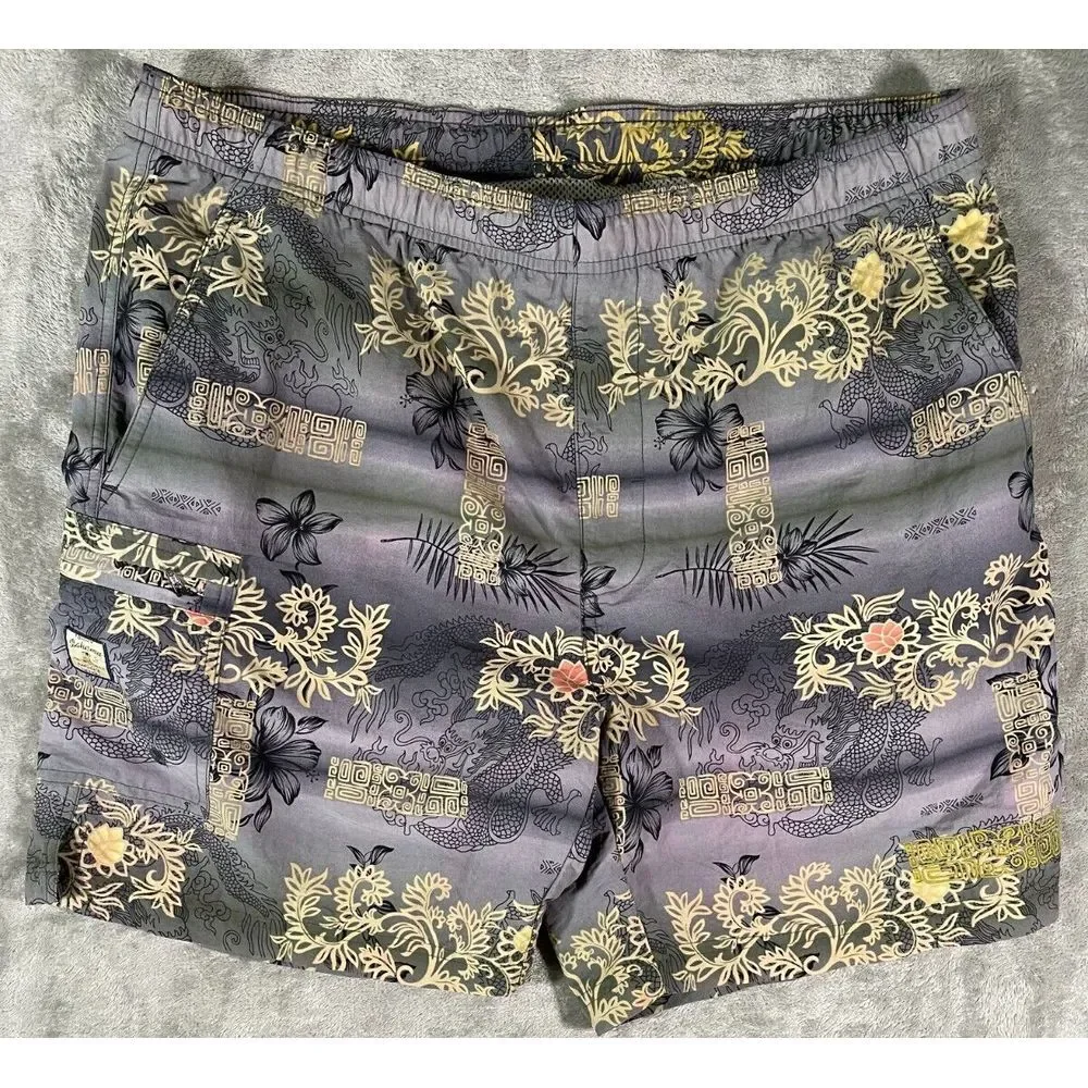 Tommy Bahama Paradise Nation Mens Swim Trunks Shorts Oriental Lotus Blossoms Med